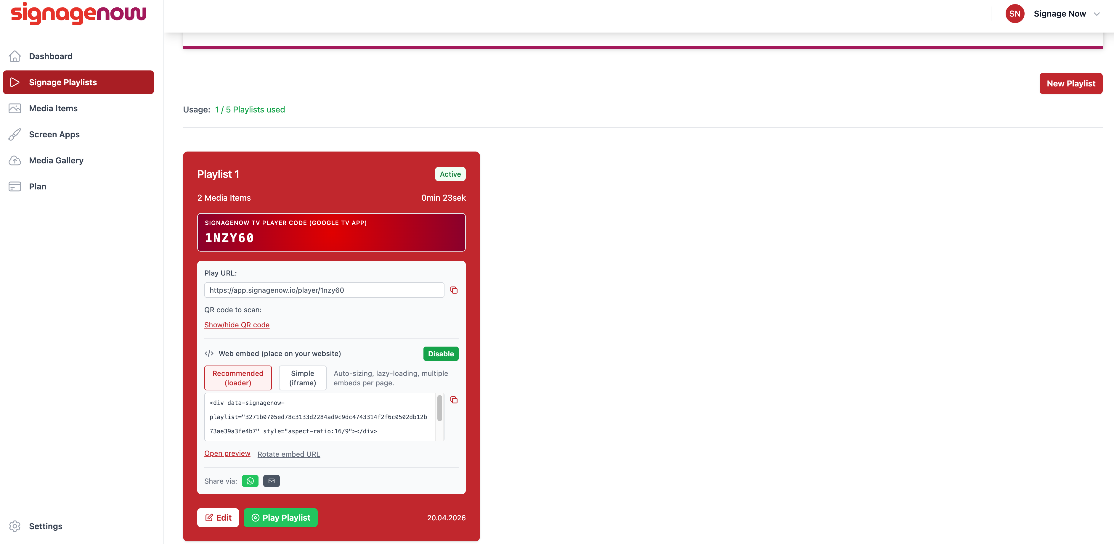 Digital Sigange Playlist mit iFram Einbettung oder Loader in Website integrieren