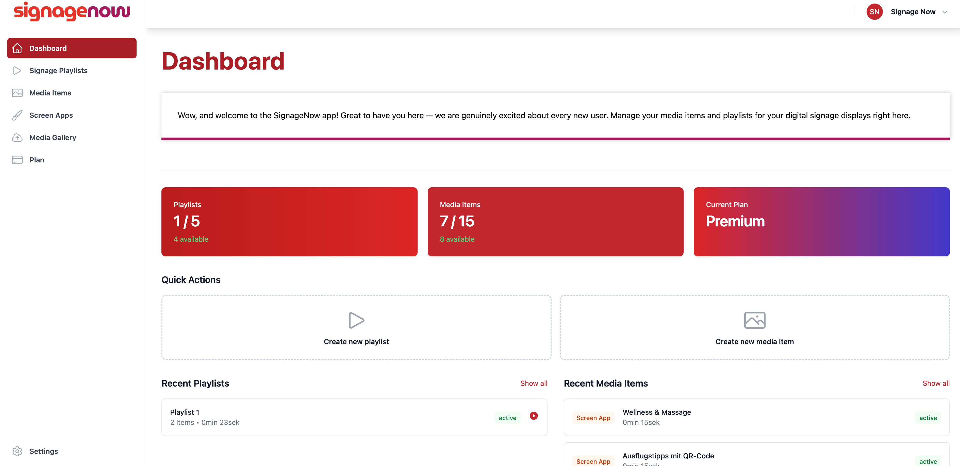 Dashboard from SignageNow