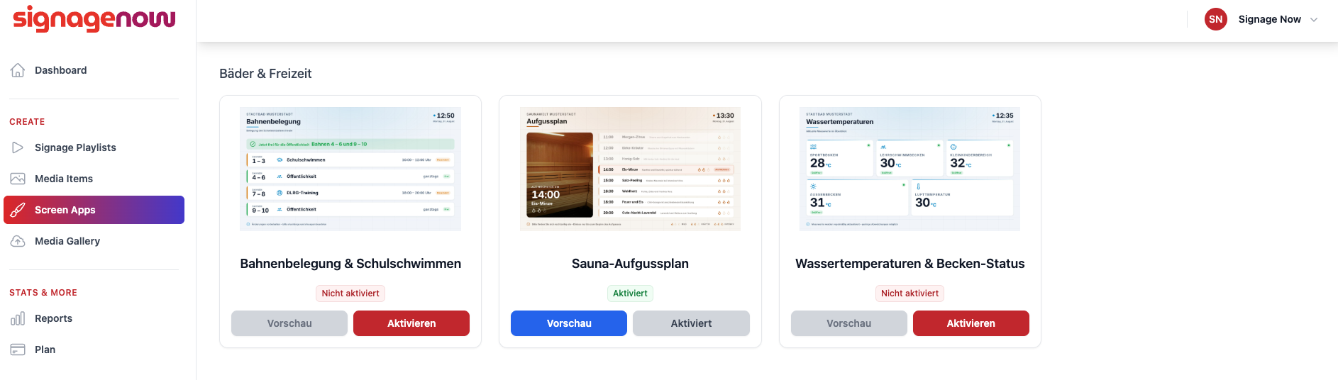 Kostenlose Vorlagen für Digital Signage in Schwimmbädern und Saunen