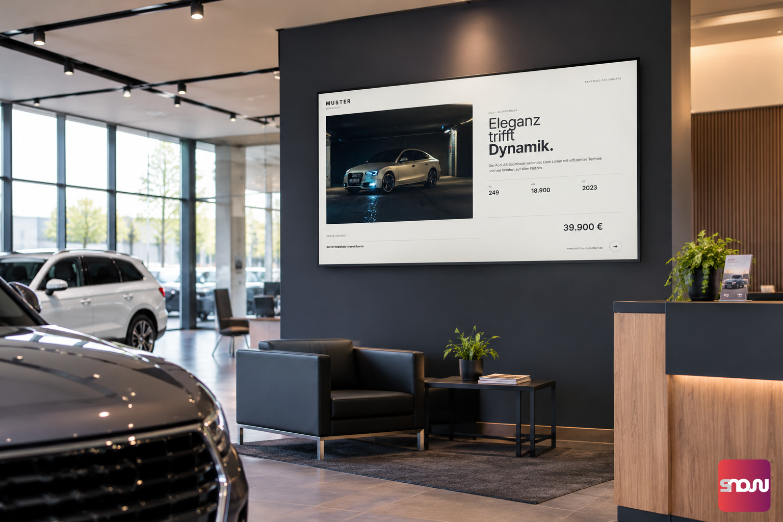 Digitale Fahrzeugpräsentationssoftware SignageNow im Autohaus und Verkaufsraum nutzen