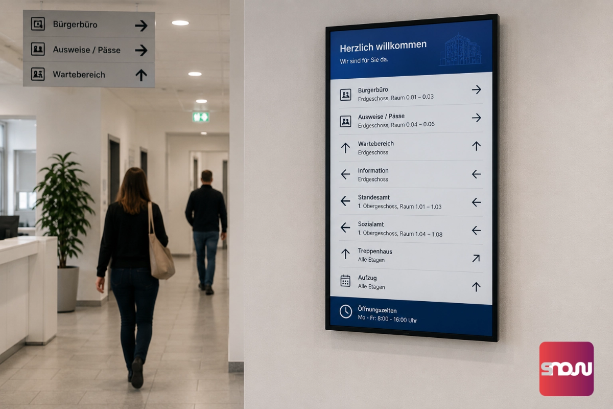 Digitaler Wegweiser auf Display im Landratsamt