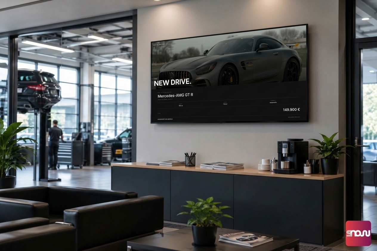 Digitalize your Waiting- and Service area in your car dealership with software SignageNow