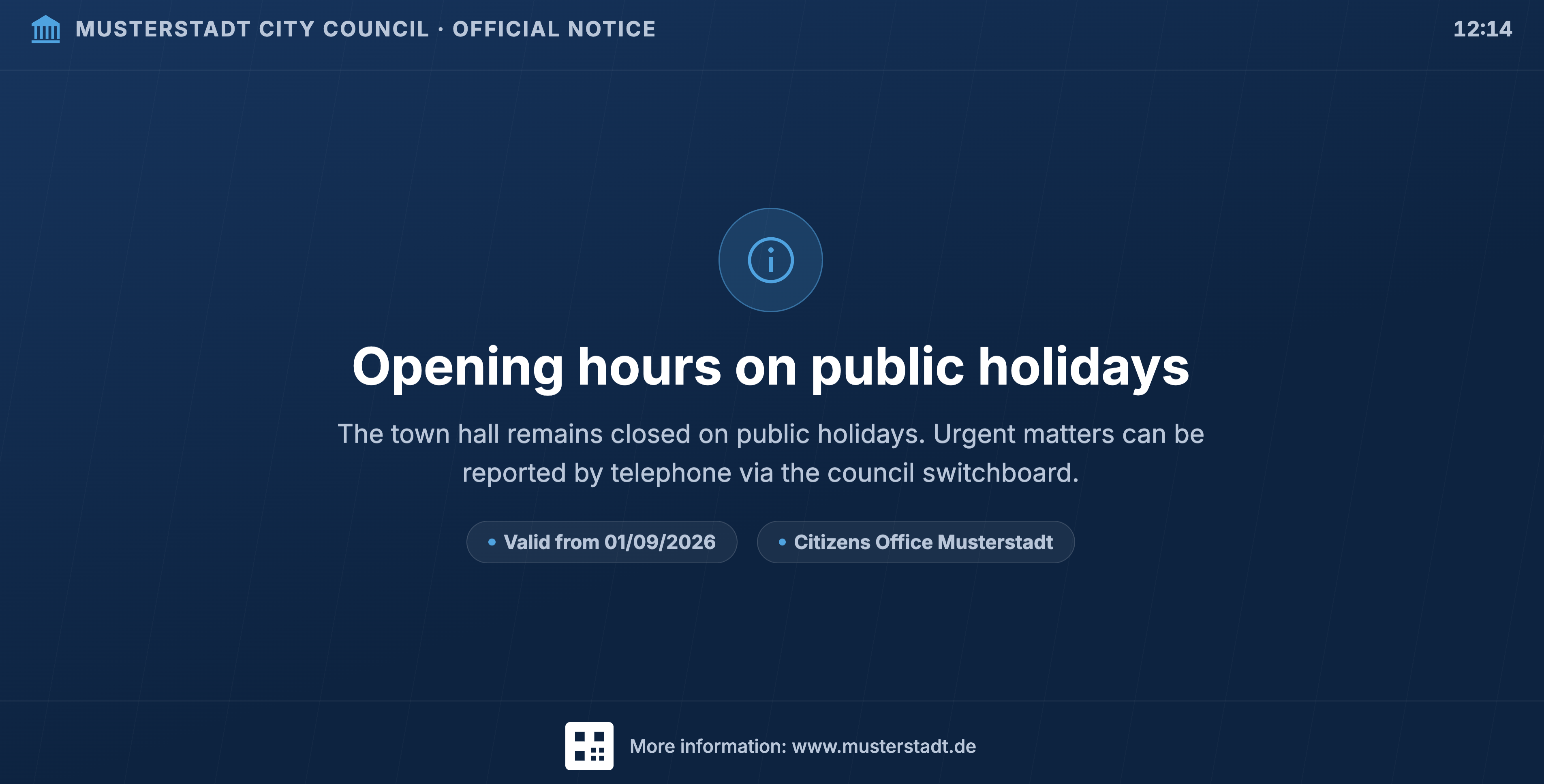 Official Note Template for Digital Signage in Governments and municipalities