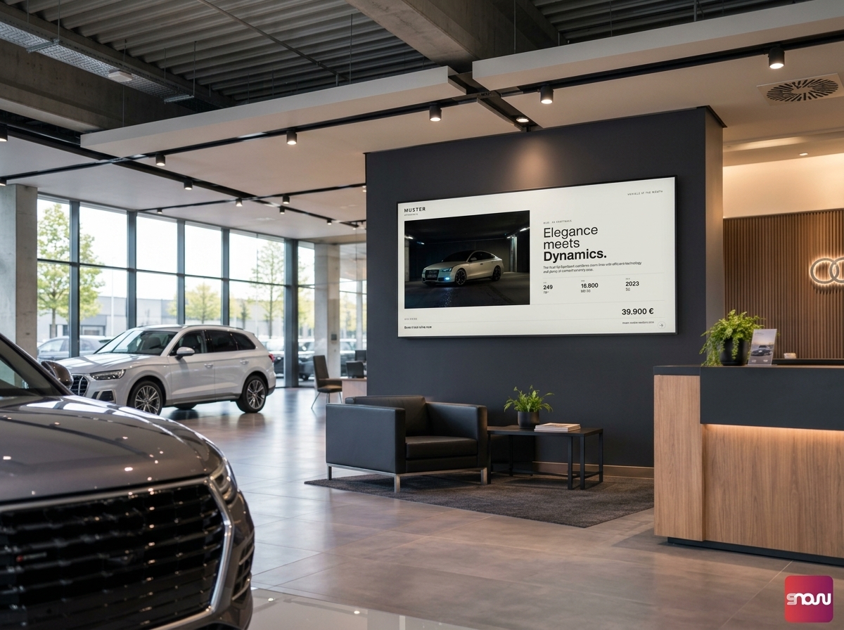 With the free Digital Signage Cloud Software SignageNow you can present you vehicles digital