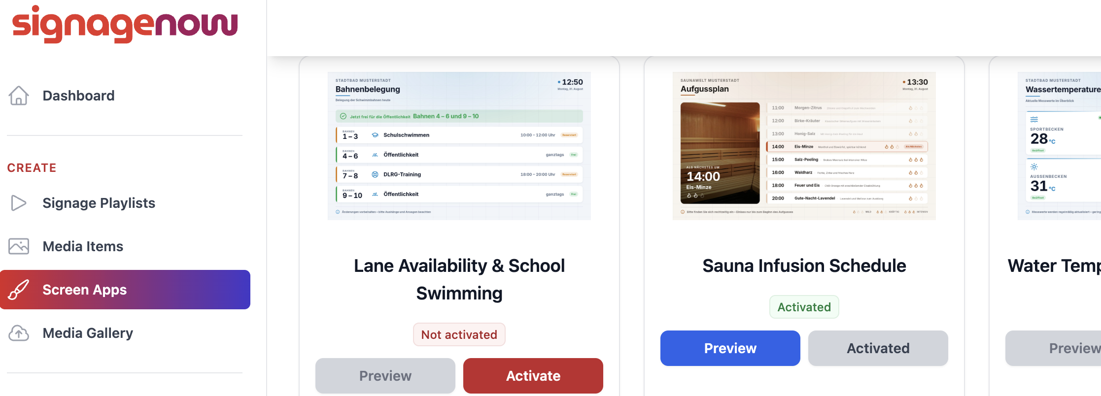 Free Digital Signage Templates for swimming pools, aqua-gyms and spas from SignageNow
