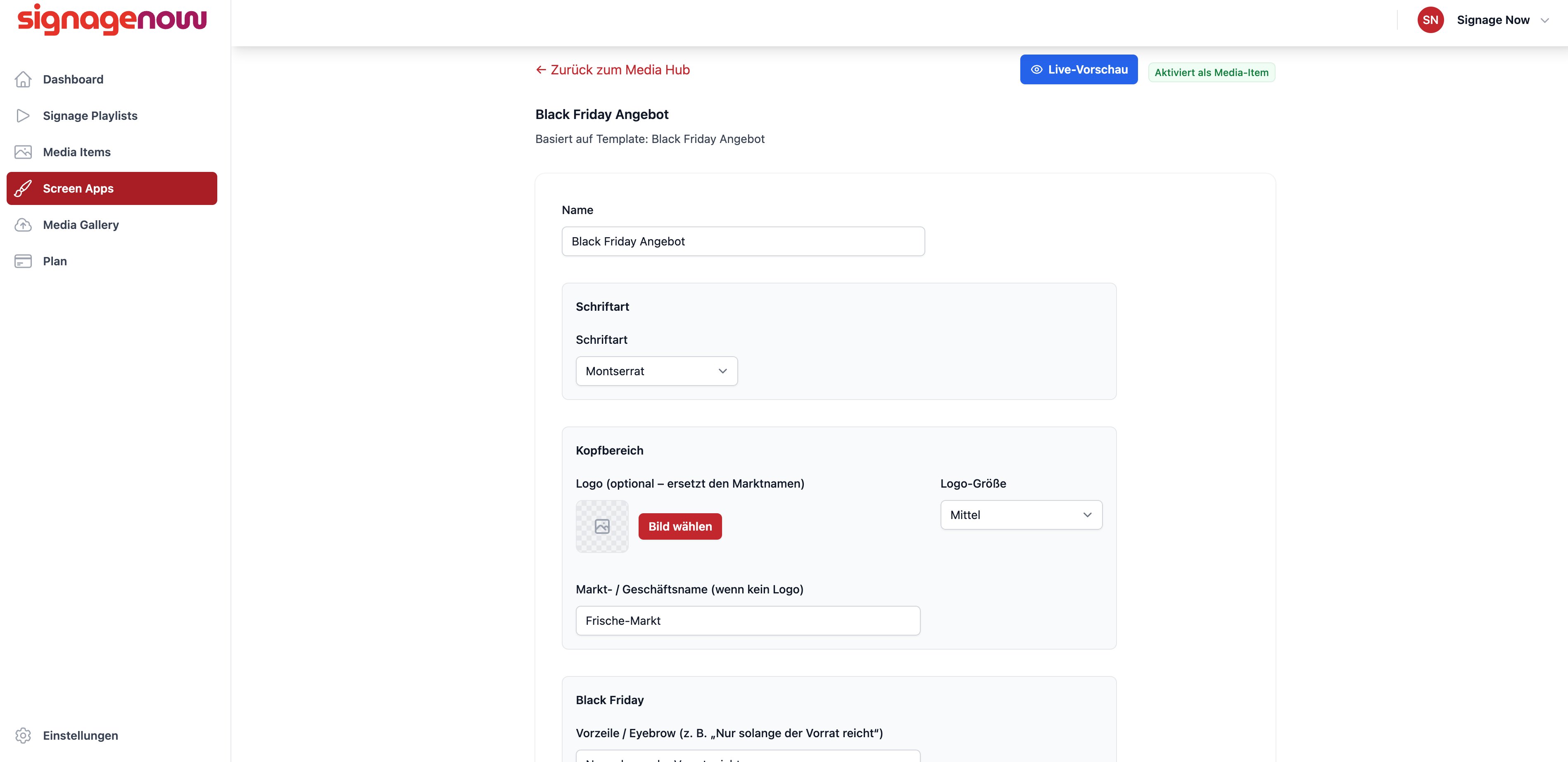 Digitale Werbevorlage für Black Friday Angebote personalisieren