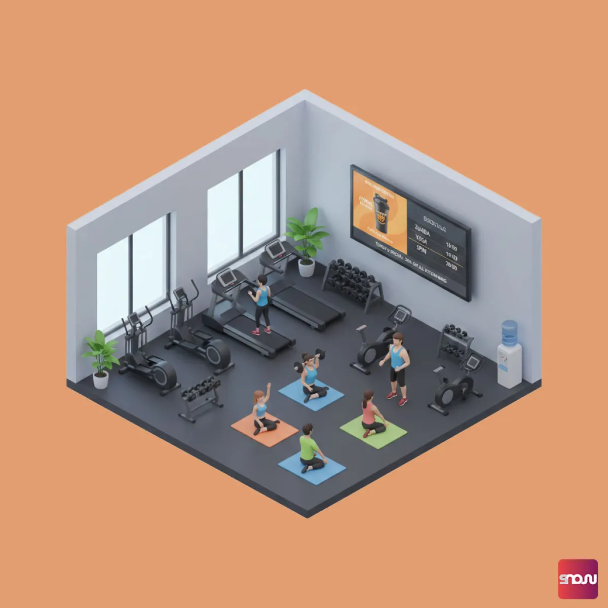 Mit der Digital Signage Software SignageNow für Fitnessstudios kannst du Kurspläne und Angebote digital präsentieren