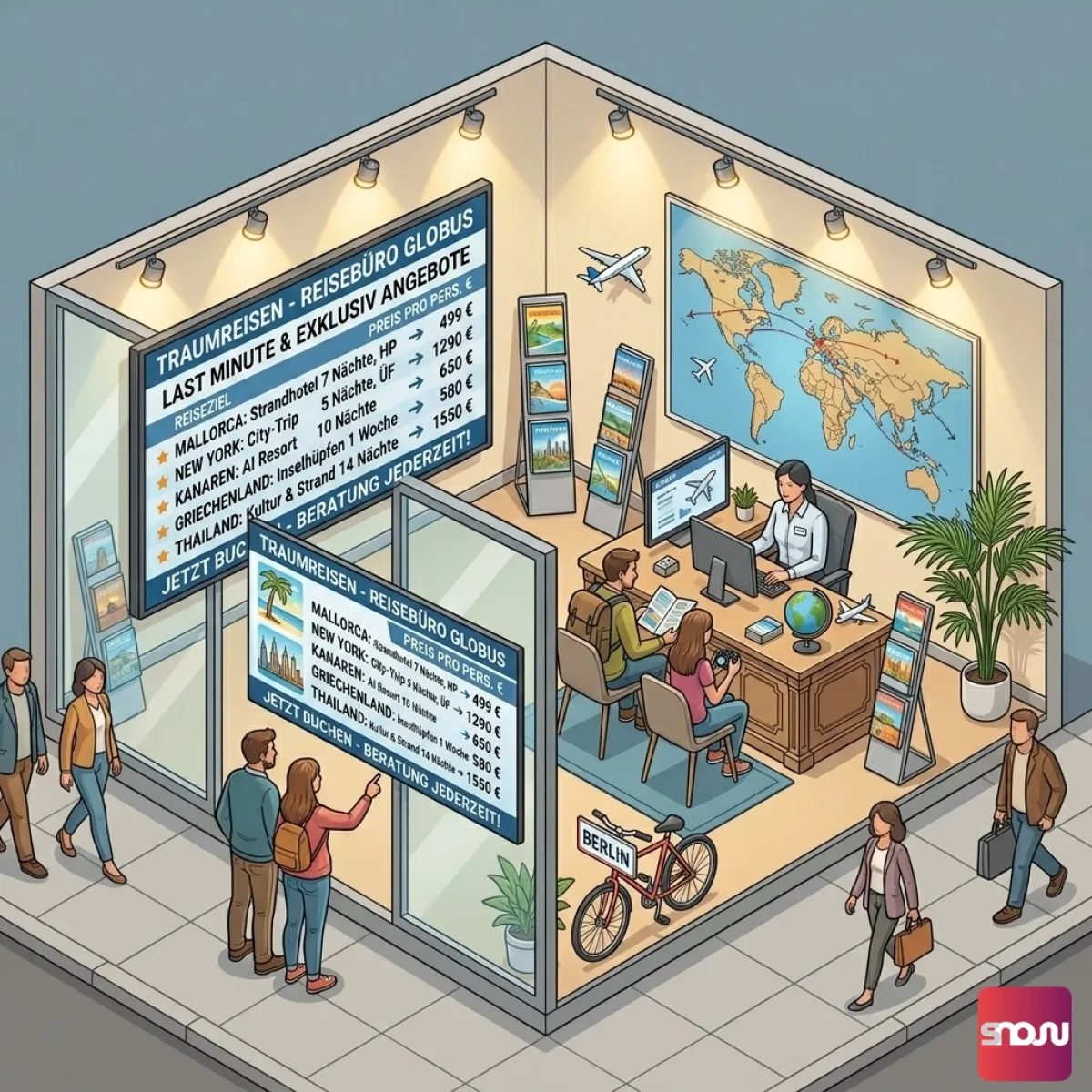 Kostenlose Digital Signage Software SignageNow im Reisebüro und Schaufenster nutzen