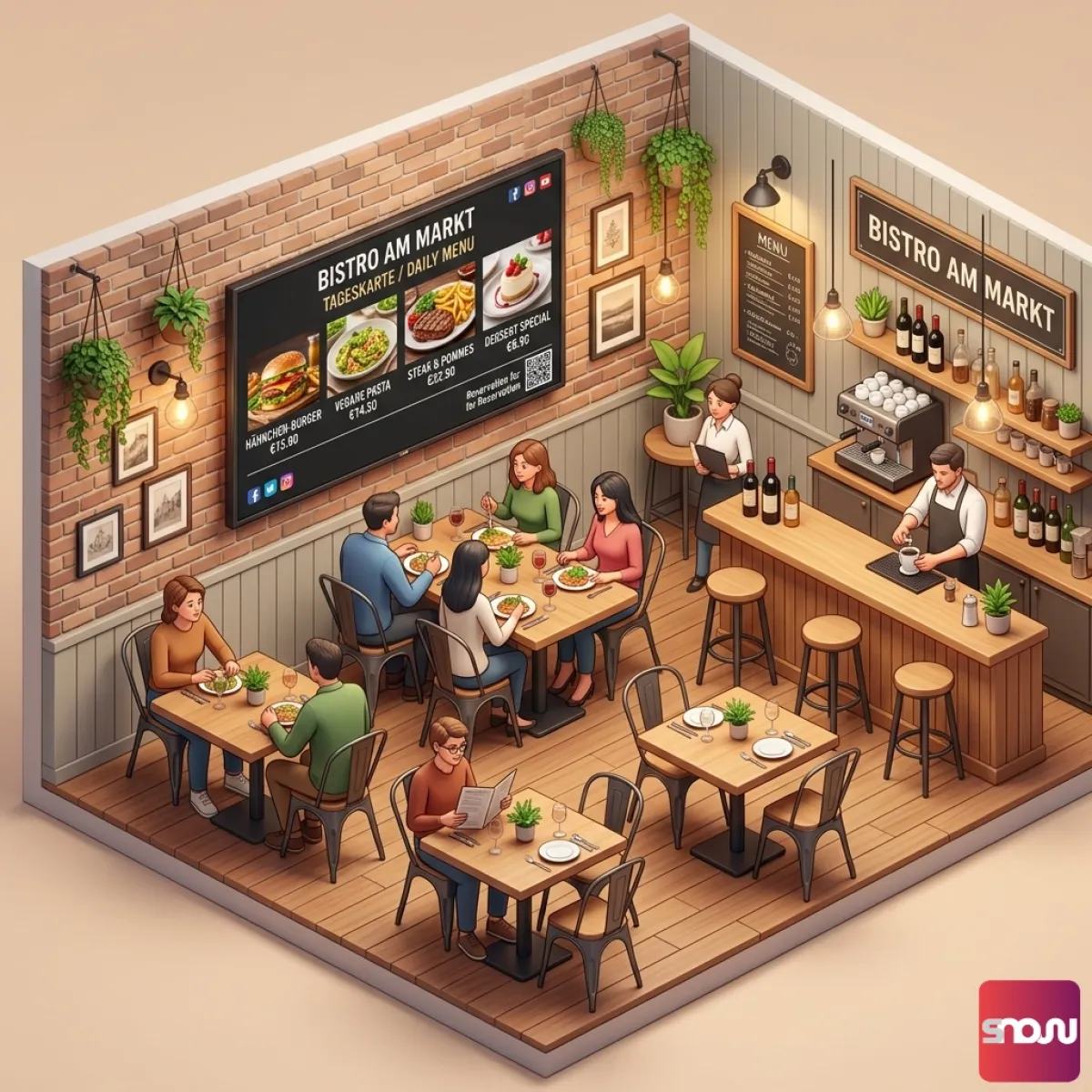 Nutze die Infoscreen Software SignageNow in deinem Gastronomie Betrieb