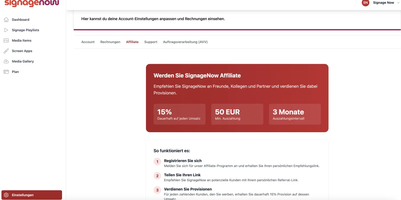 SignageNow bietet ein attraktives Affiliate Programm für Digital Signage Software