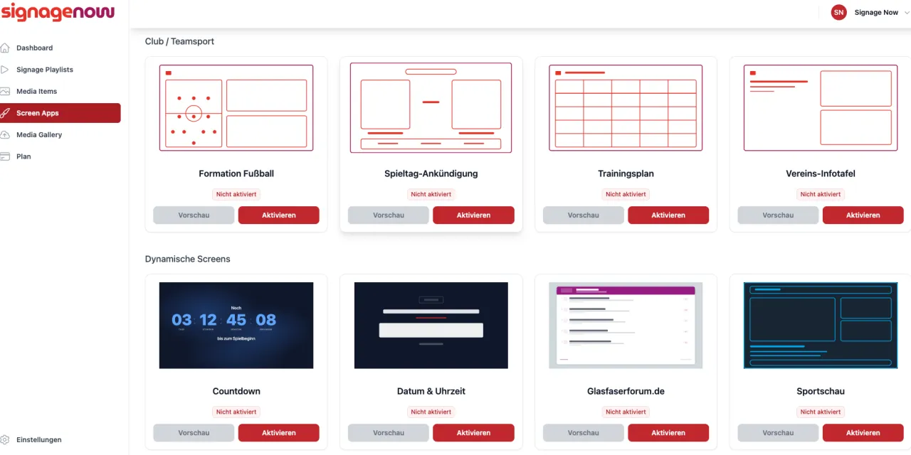 Free digital signage templates for clubs from SignageNow