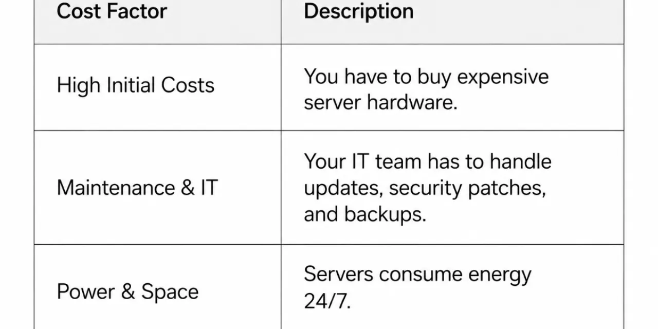 A table showing the costs of on-premises digital signage solutions