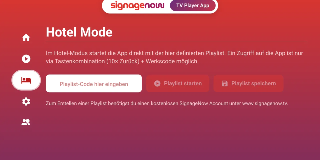 Kioskmodus einrichten bei Digital Signage Player App von SignageNow