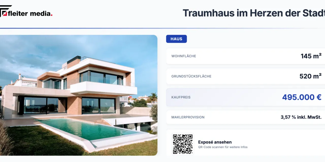 Kostenlose Vorlage für Immobilien Expose für digitale Schaufenster Werbung