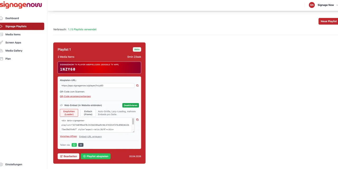 Digital Signage Inhalte per iFrame Code auf der eigenen Website einbinden