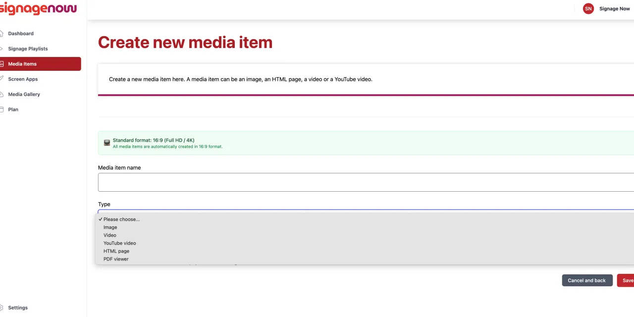 Embed YouTube Videos in the Digital Signage Cloud Software SignageNow