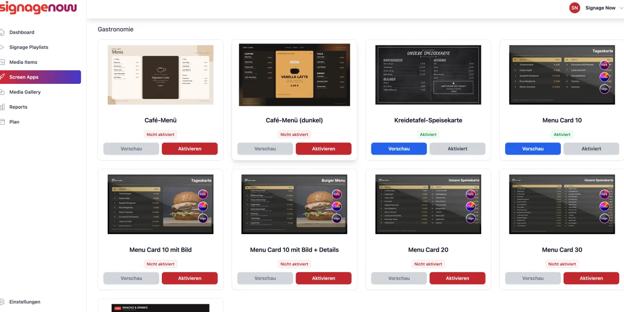 Kostenlose Vorlagen für digitale Menükarten von Digital Menu Board Software SignageNow