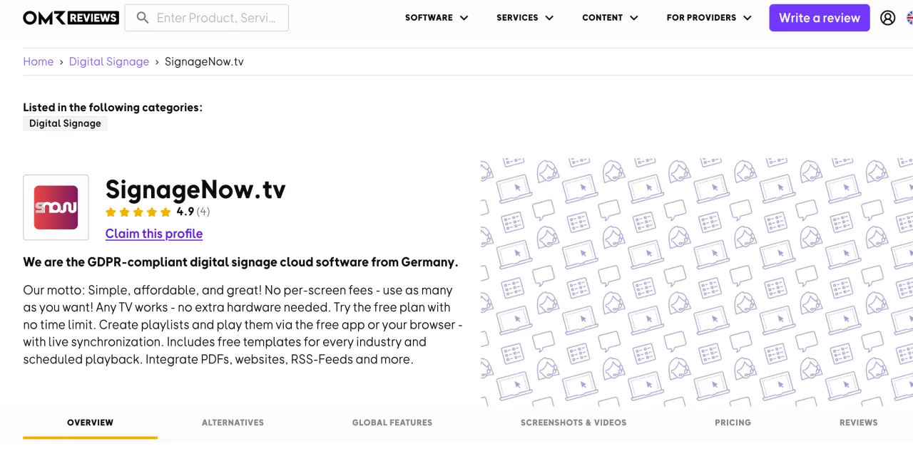 SignageNow has 4,9 from 5 stars reviews at OMR Reviews