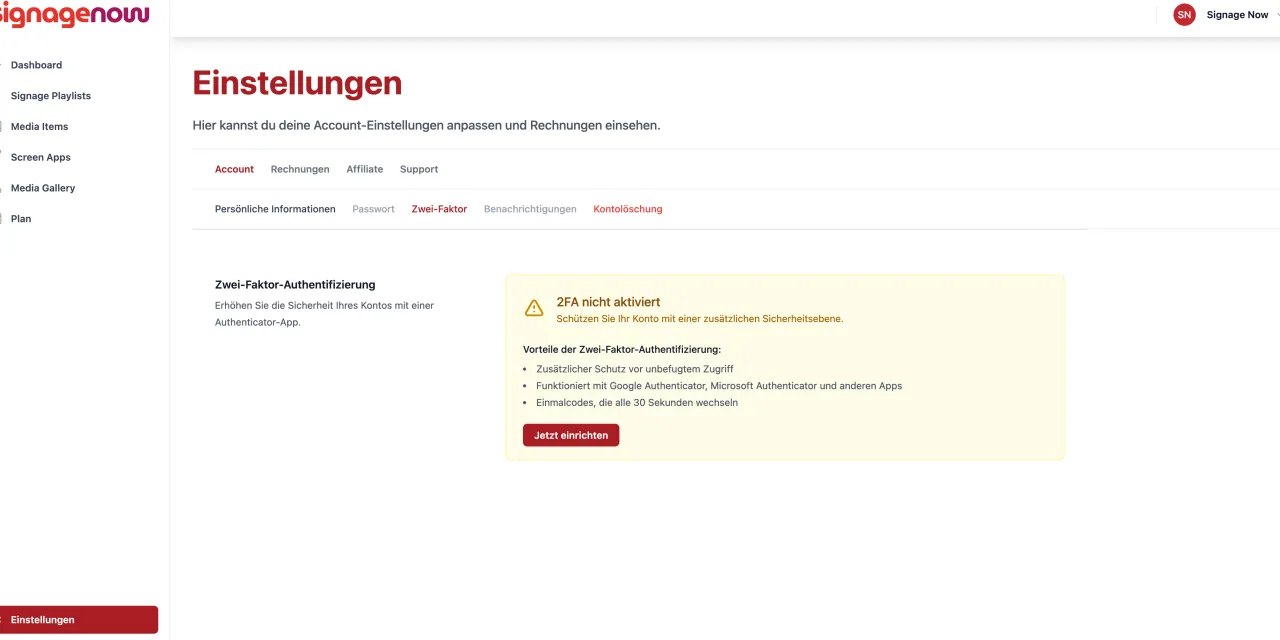 SignageNow ist eine DSGVO konforme Digital Signage Cloud Software aus Deutschland mit 2FA