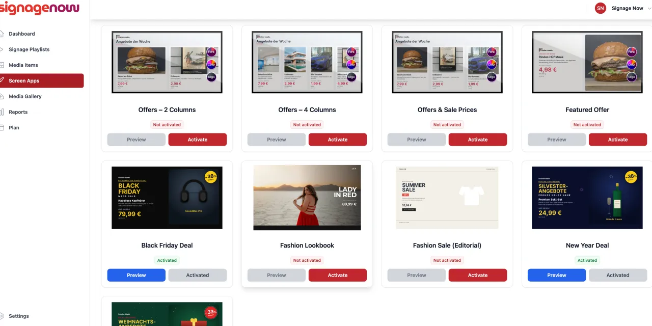 SignageNow offers a wide variety of free templates for digital signage