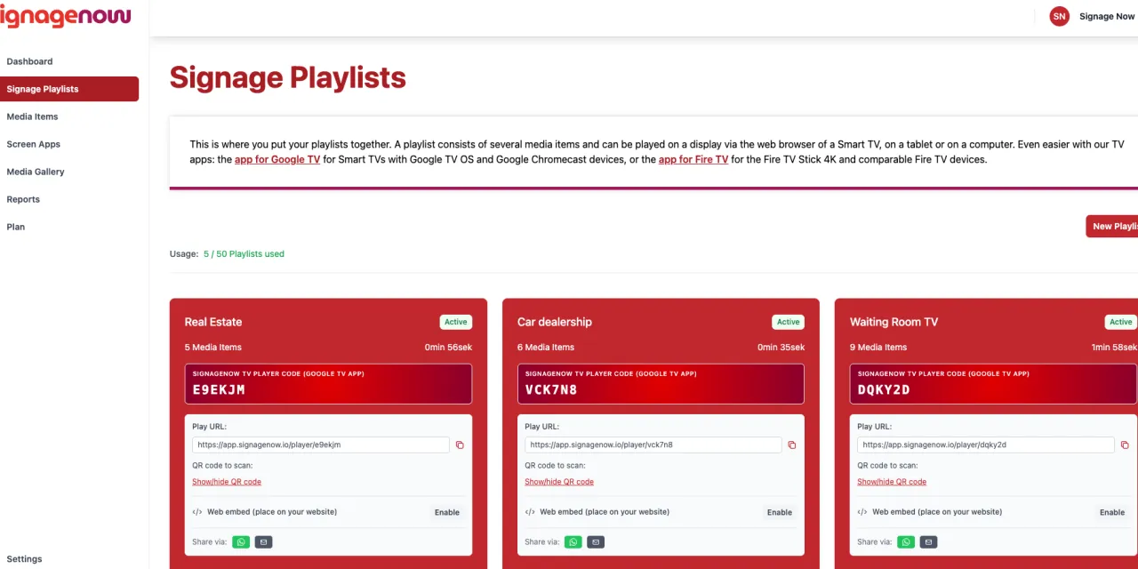 Create a playlist in SignageNow and use as many screens as you want
