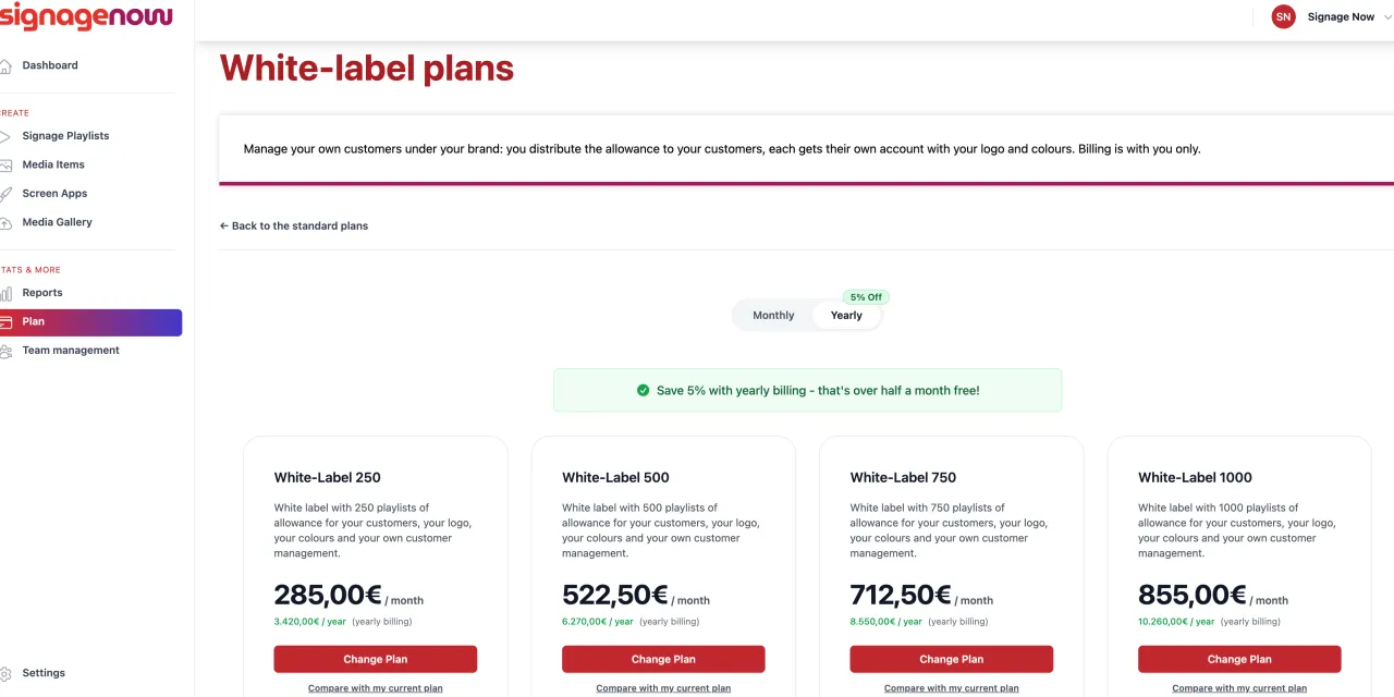 Affordable Plans for White-Label Digital Signage & Team Management with User Roles from SignageNow