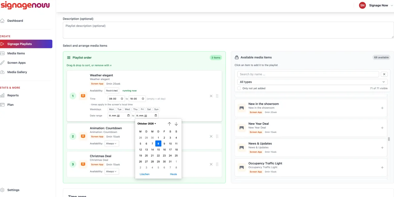 Automatic scheduling for digital storefront advertising with SignageNow software