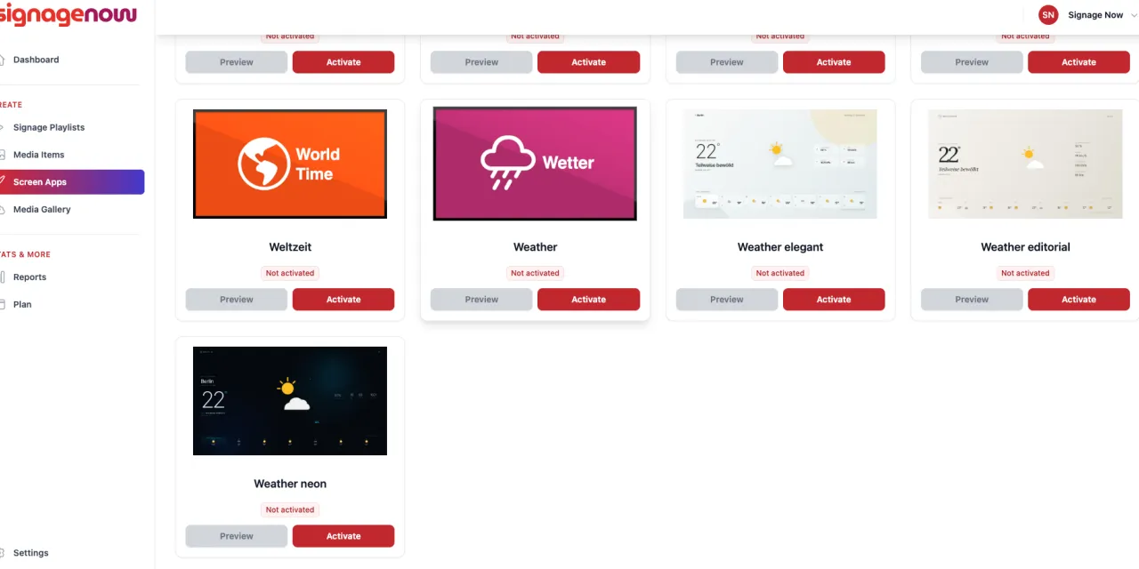 Infoscreen Software SignageNow offers free digital signage templates for weather and news