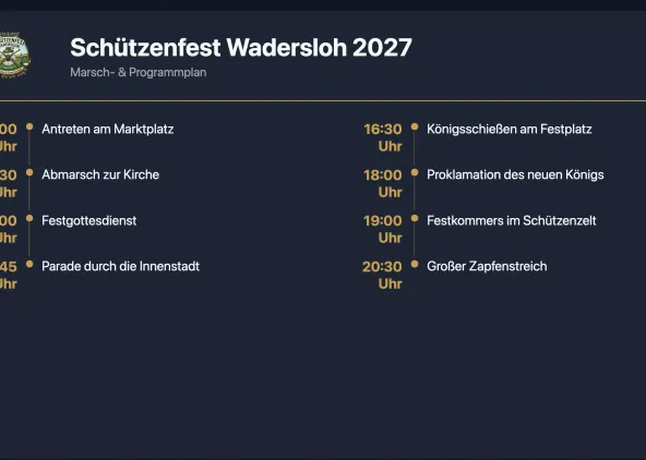 Marsch-und Programmplan für das Schützenfest digital darstellen mit SignageNow