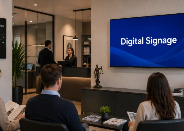 Digital signage can be used in the reception area as well as in the waiting room