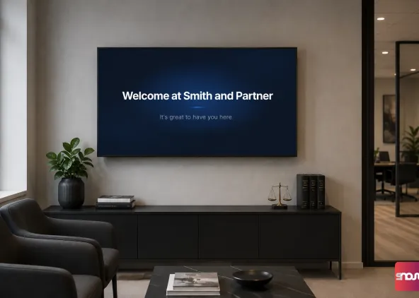 Set up a welcome screen in the reception area of a law firm using SignageNow digital signage software