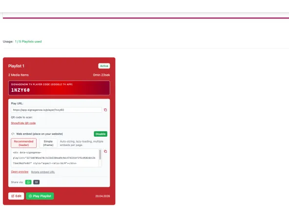 Integrate digital signage into your own website for free with SignageNow cloud software