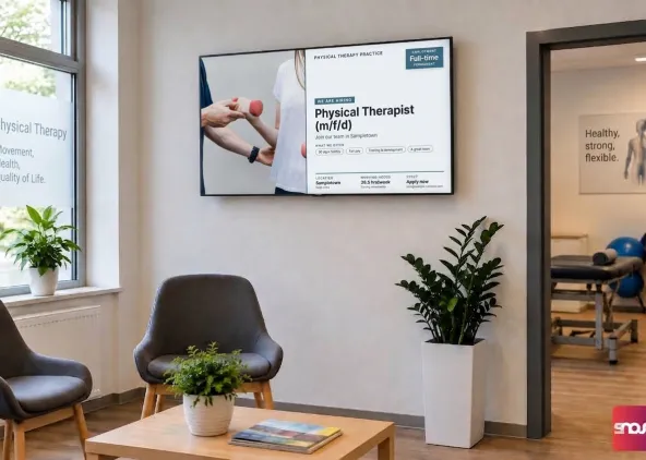 Use digital signage in your physical therapy practice to display news, weather and job openings