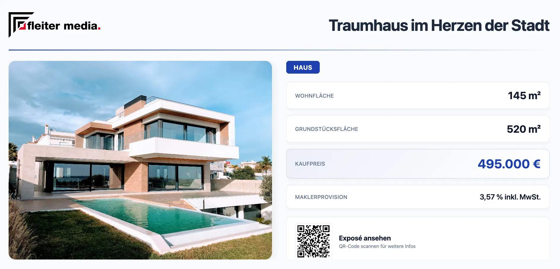 Immobilien digital im Schaufenster anzeigen mit Preis und Bild