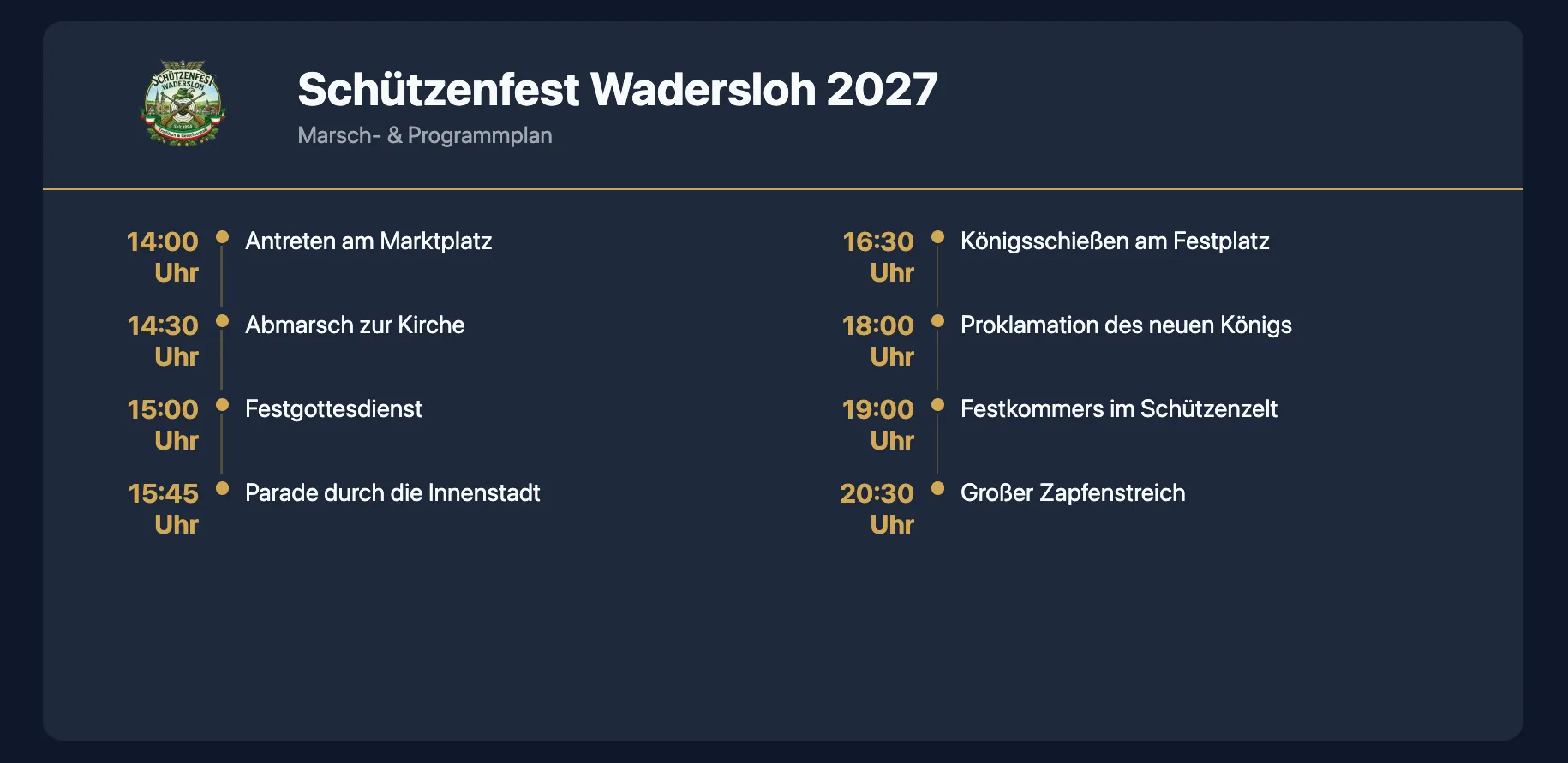 Vorlage für digitalen Marsch-und Programmplan für Schützenfeste von SignageNow