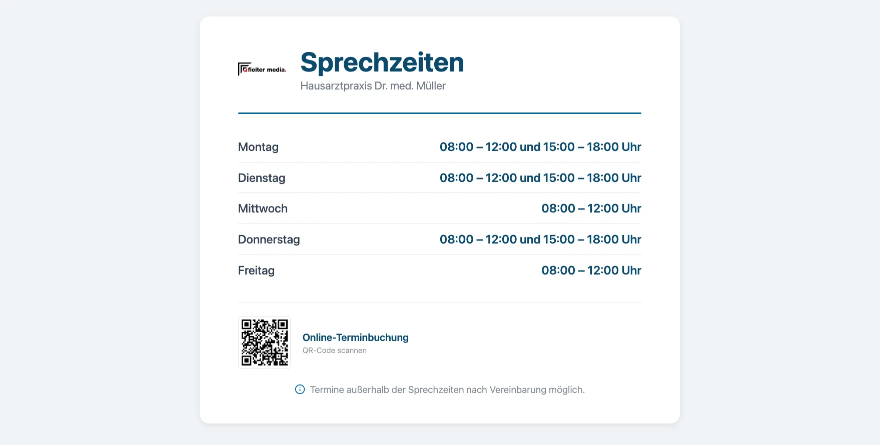 Öffnungs- und Sprechzeiten digital auf dem Wartezimmer-TV anzeigen mit SignageNow