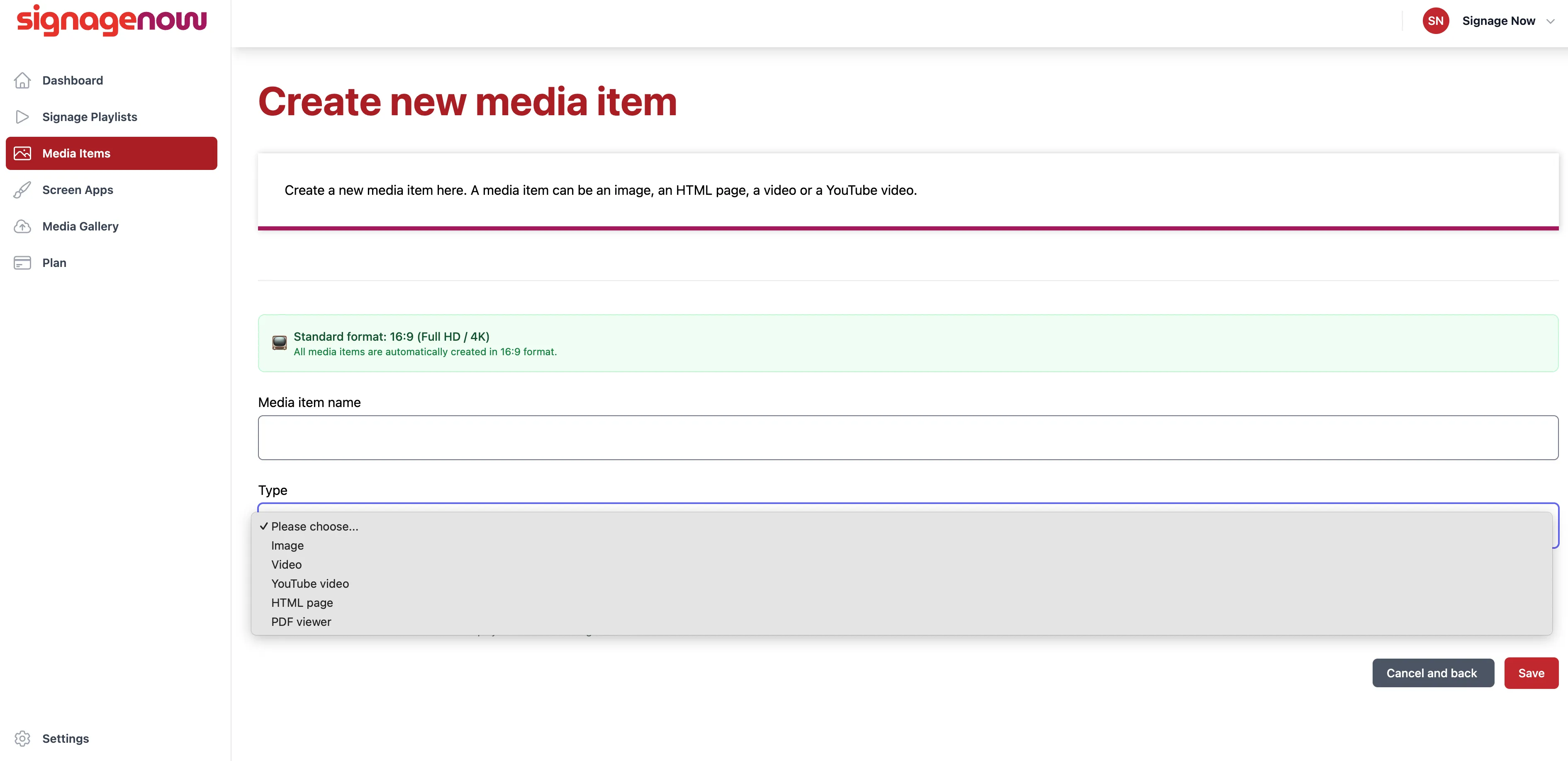 integriere YouTube Videos, PDFs und Templates bei SignageNow