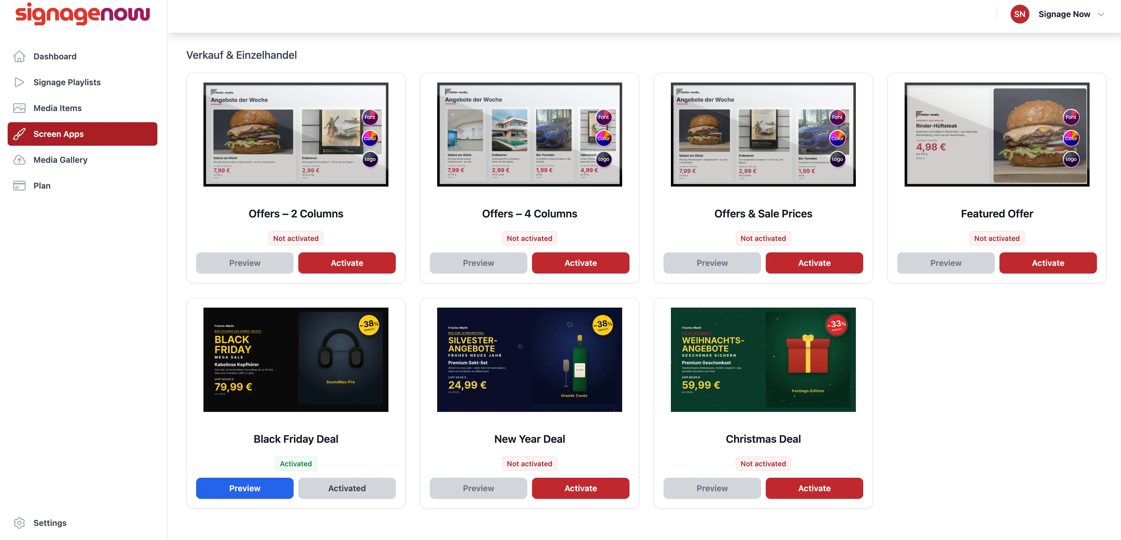 Here's how to activate a free digital signage template on SignageNow
