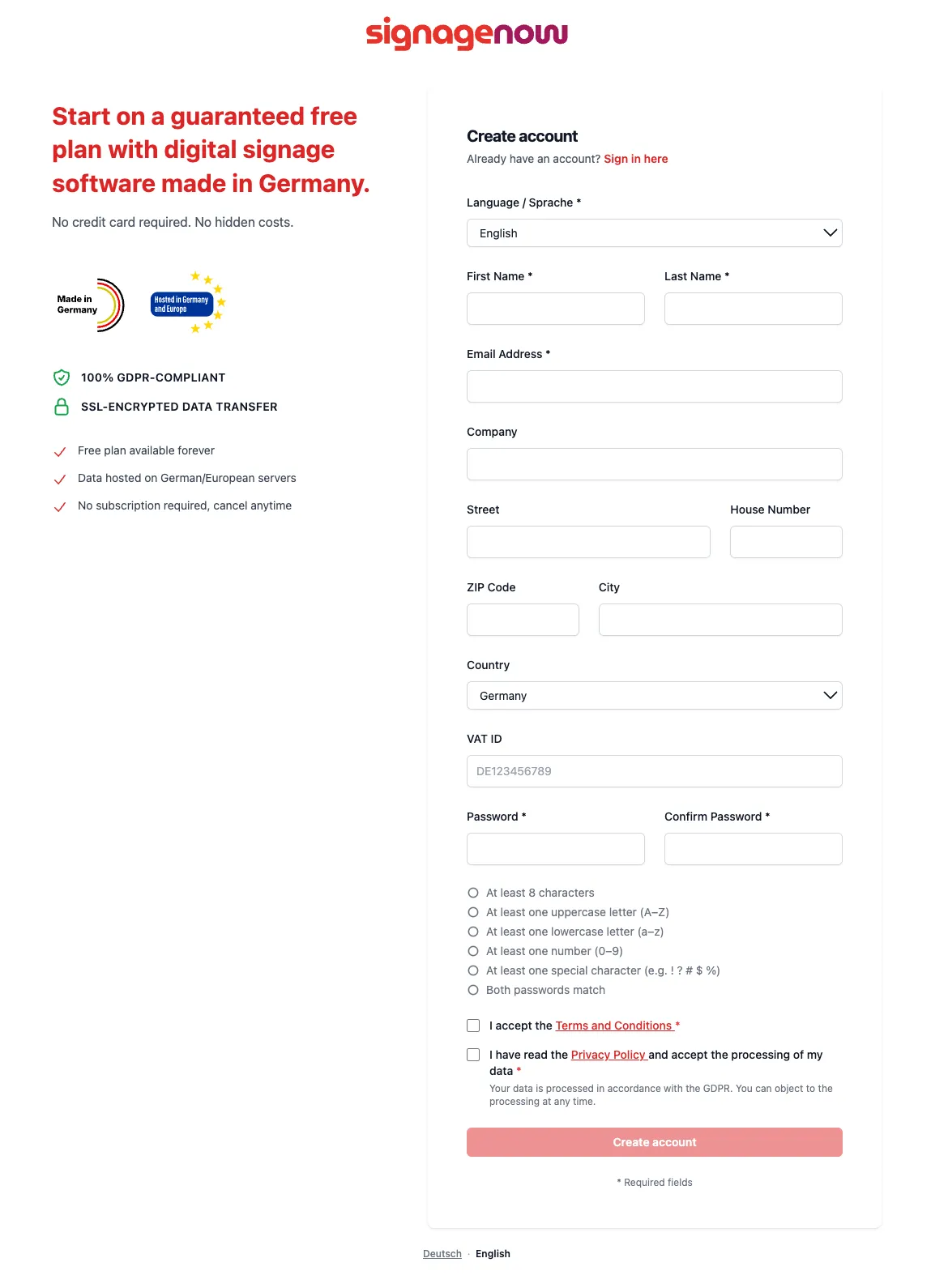 Sign up for free at infoscreen software SignageNow