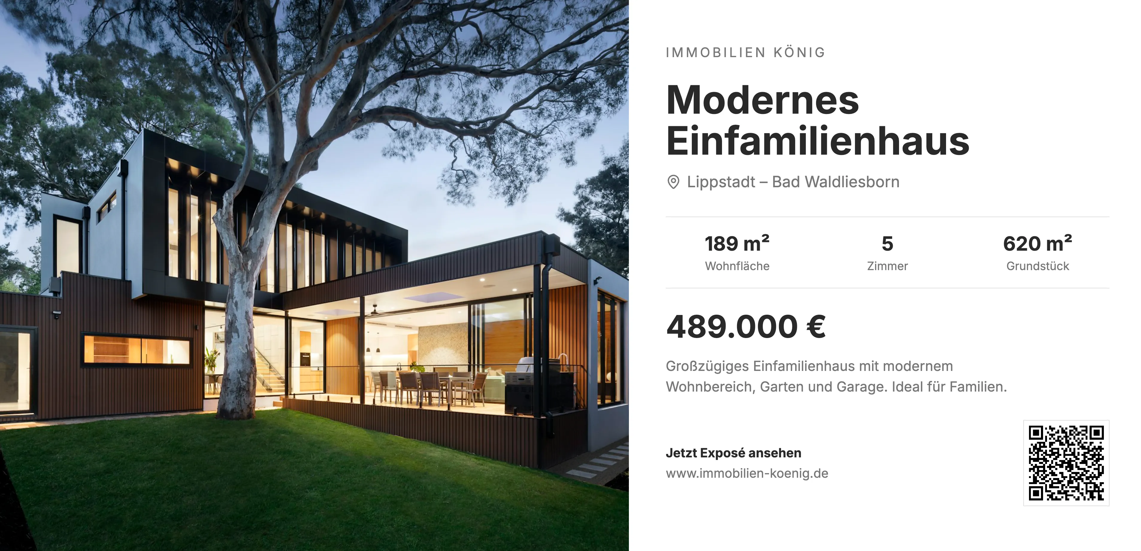 Immobilien digital im Schaufenster anzeigen mit Preis, Bild und QR-Code