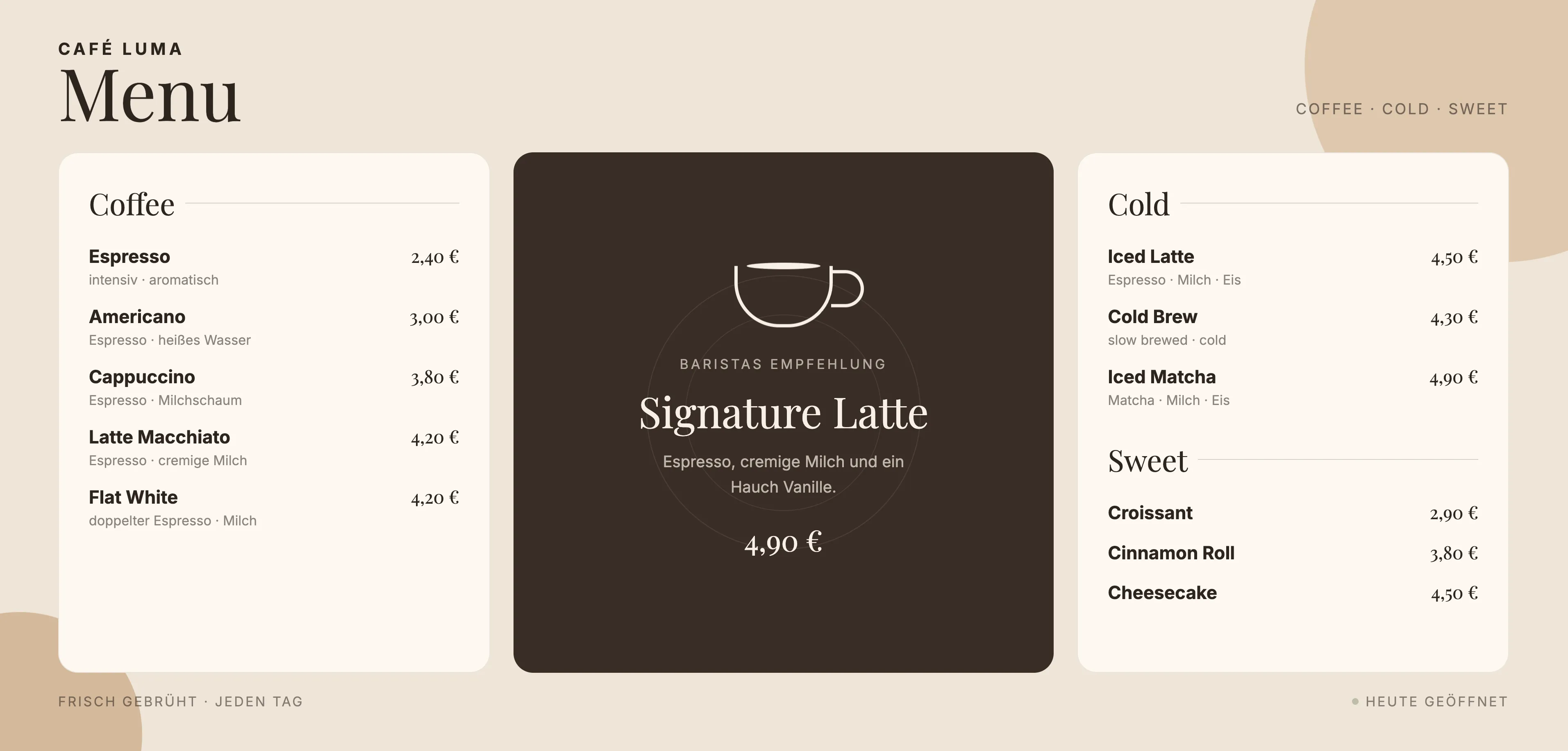 Die Digital Signage Cloud Software SignageNow bietet eine Menge an gratis Speisekarten Vorlagen für Kaffeebars