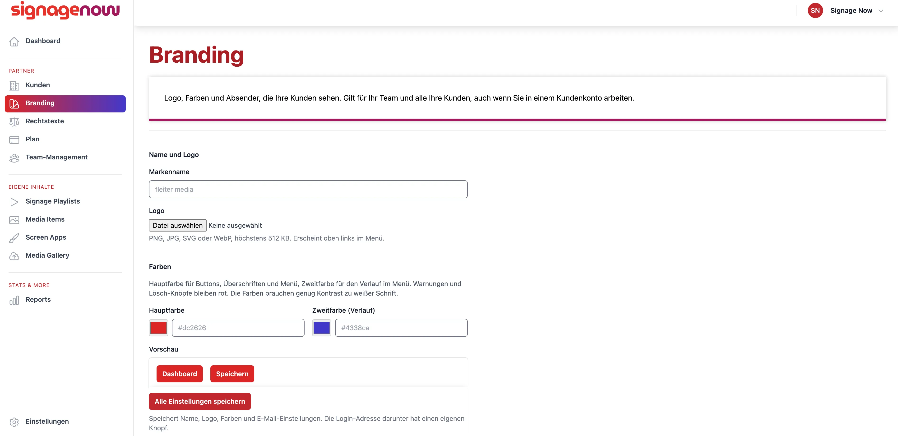 SignageNow bietet ein vollständiges White Label CMS für Reseller, Agenturen und IT-Systemhäuser