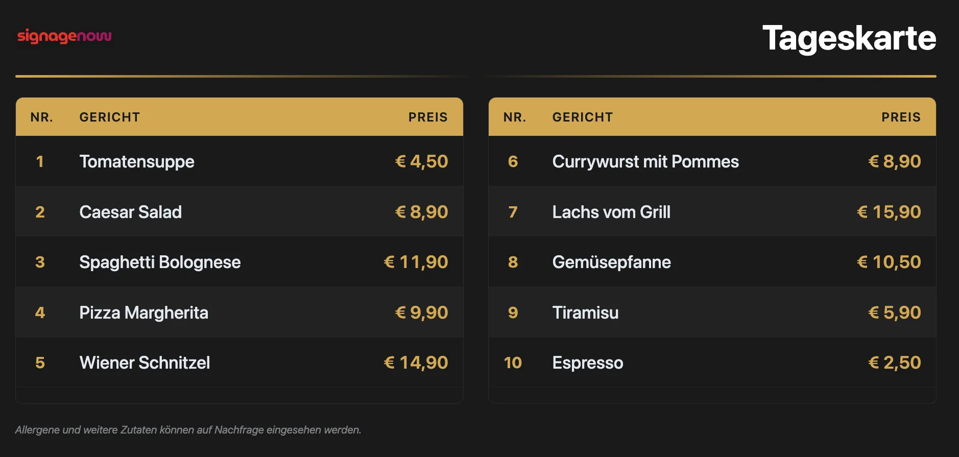Digital Menuboard kostenlos selbst erstellen mit SignageNow