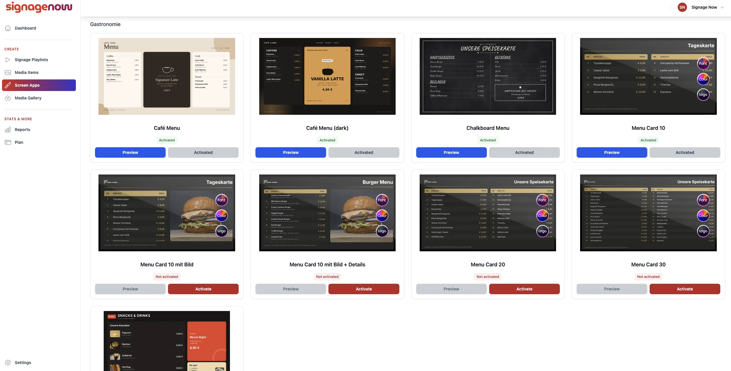 Free templates for digital menus from SignageNow