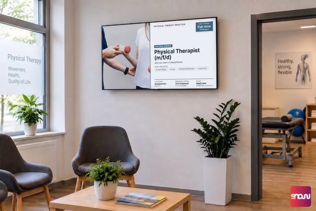 Use digital signage in your physical therapy practice to display news, weather and job openings
