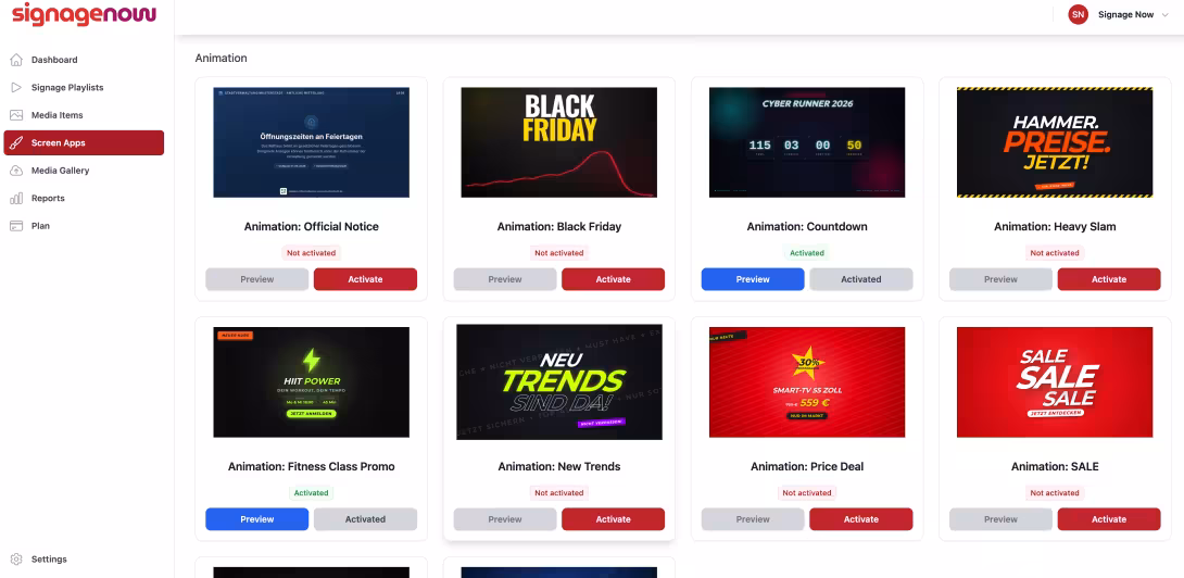 Free and animated digital signage templates from SignageNow