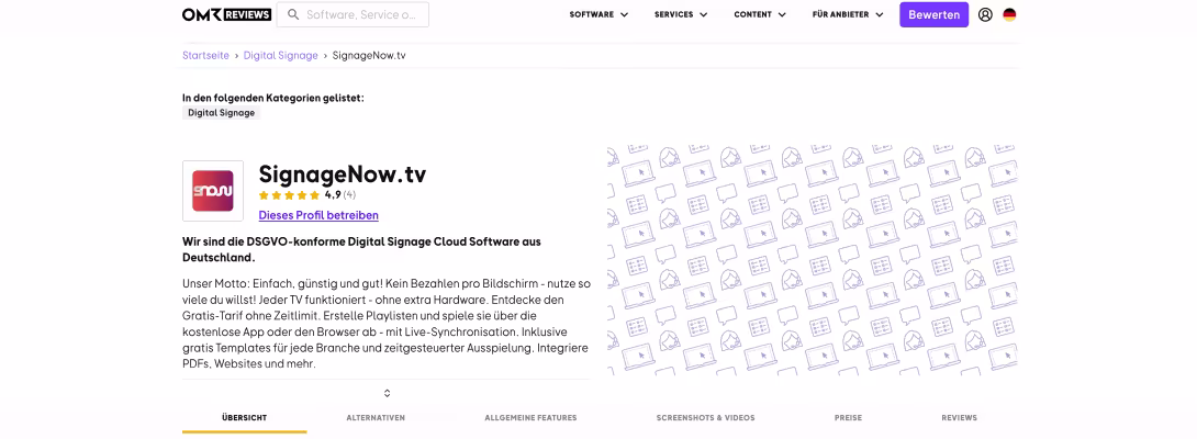 SignageNow ist die bestbewerteste Digital Signage Software bei OMR Reviews - bewerte auch du uns